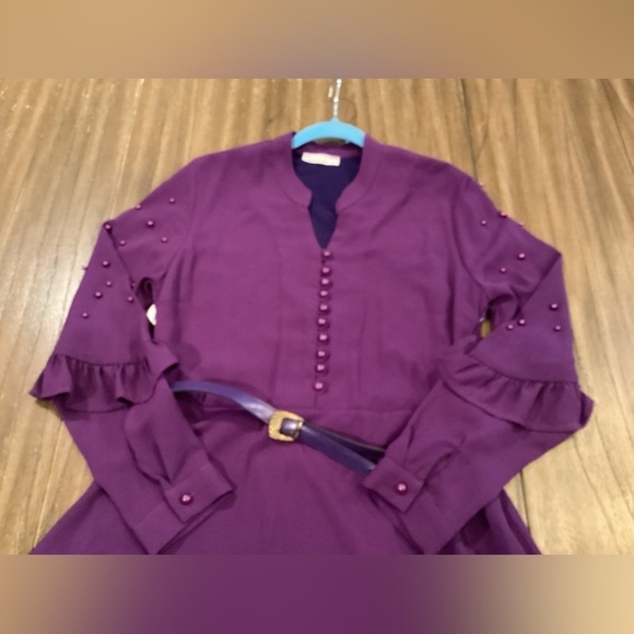 Vintage Porto Long Peplum Victorian Maxi Embellished Ruffle Dress Italian 44 M - Picture 9 of 16